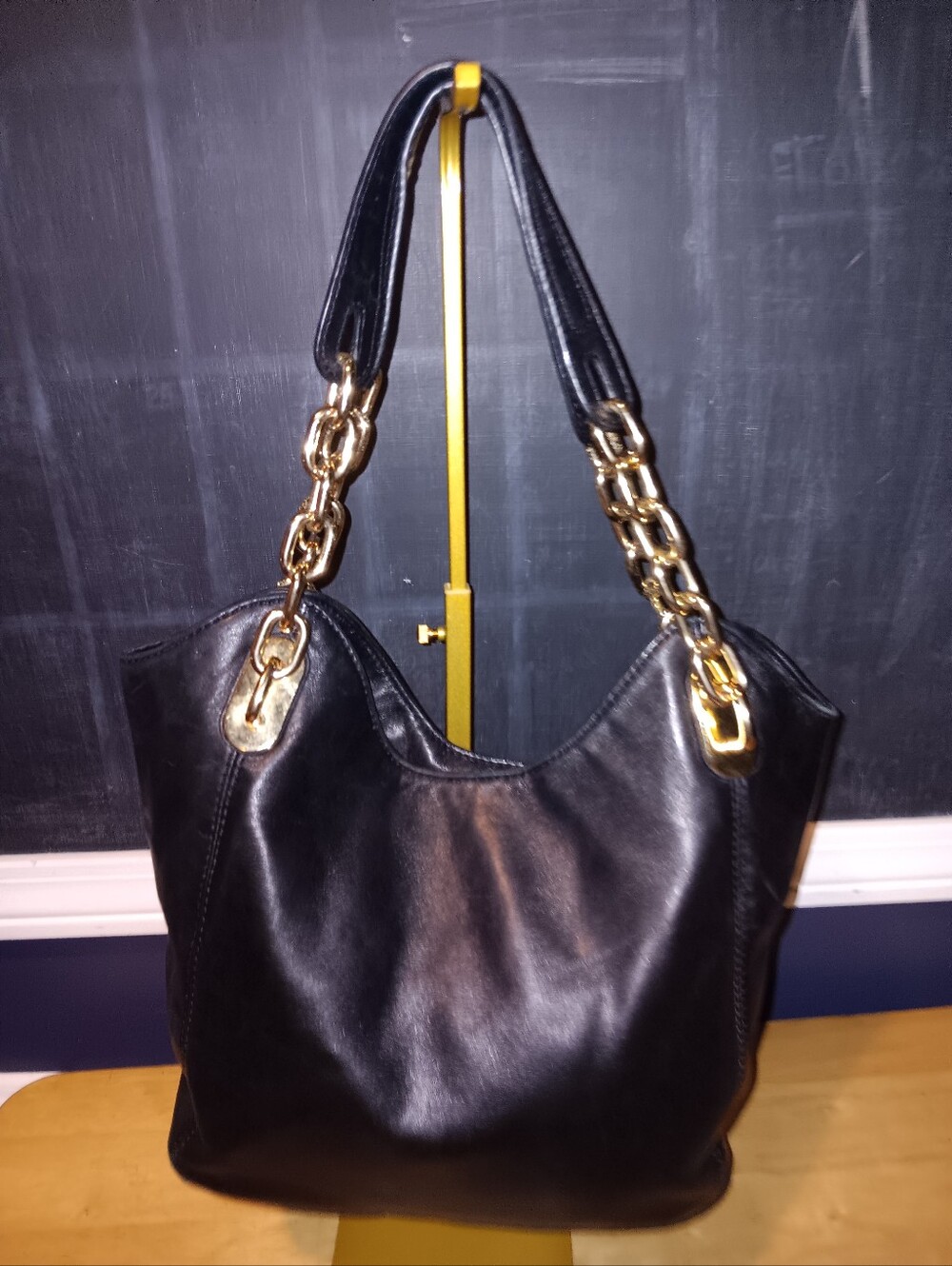 Michael Kors Black Soft Leather Chain Handle Hobo Bag